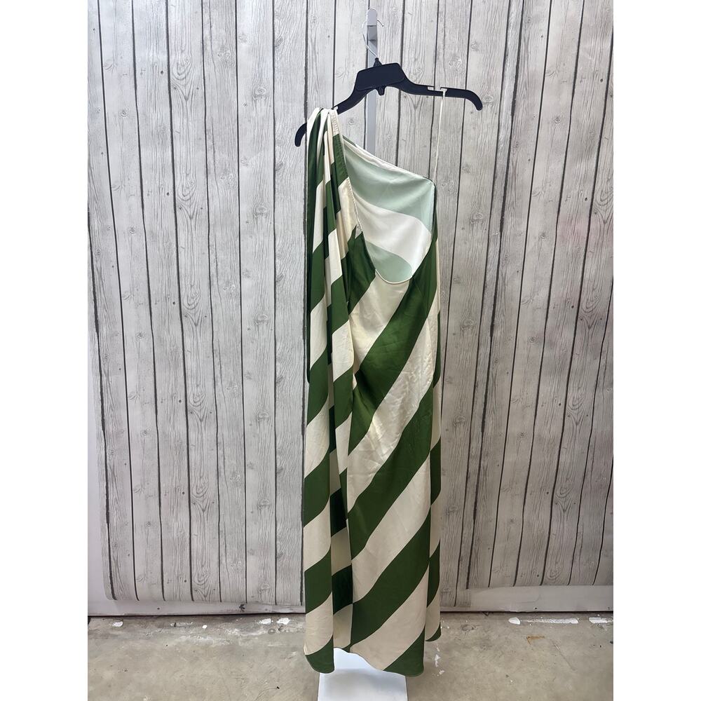 Ronny Kobo M Green White Striped Sleeveless Halter Tie Neck Backless Maxi Dress - Picture 5 of 8